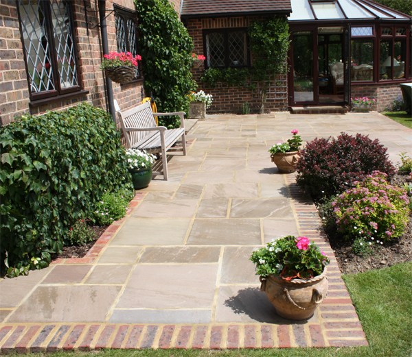 indian sandstone patio brick edging nutbourne