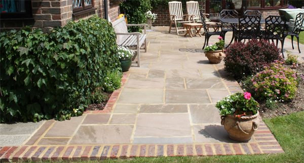 octagon pattern indian sandstone patio brick edge nutbourne