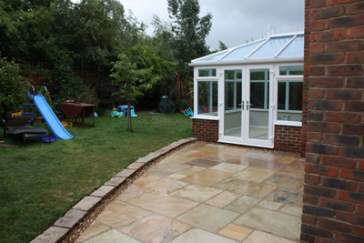 patio horsham indian sandstone with granite edging